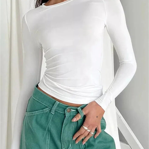 Long Sleeve T Shirt Women Autumn Winter Y2k Crop Top Casual Slim Fit Pullovers Solid O Neck T-shirts Streetwear Female Basic Tee